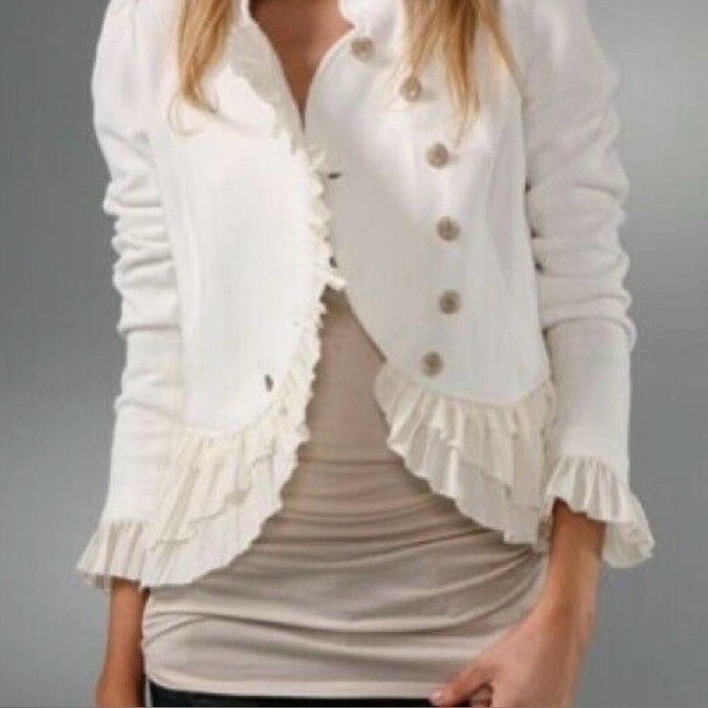 Free People Cream Ruffled Blazer